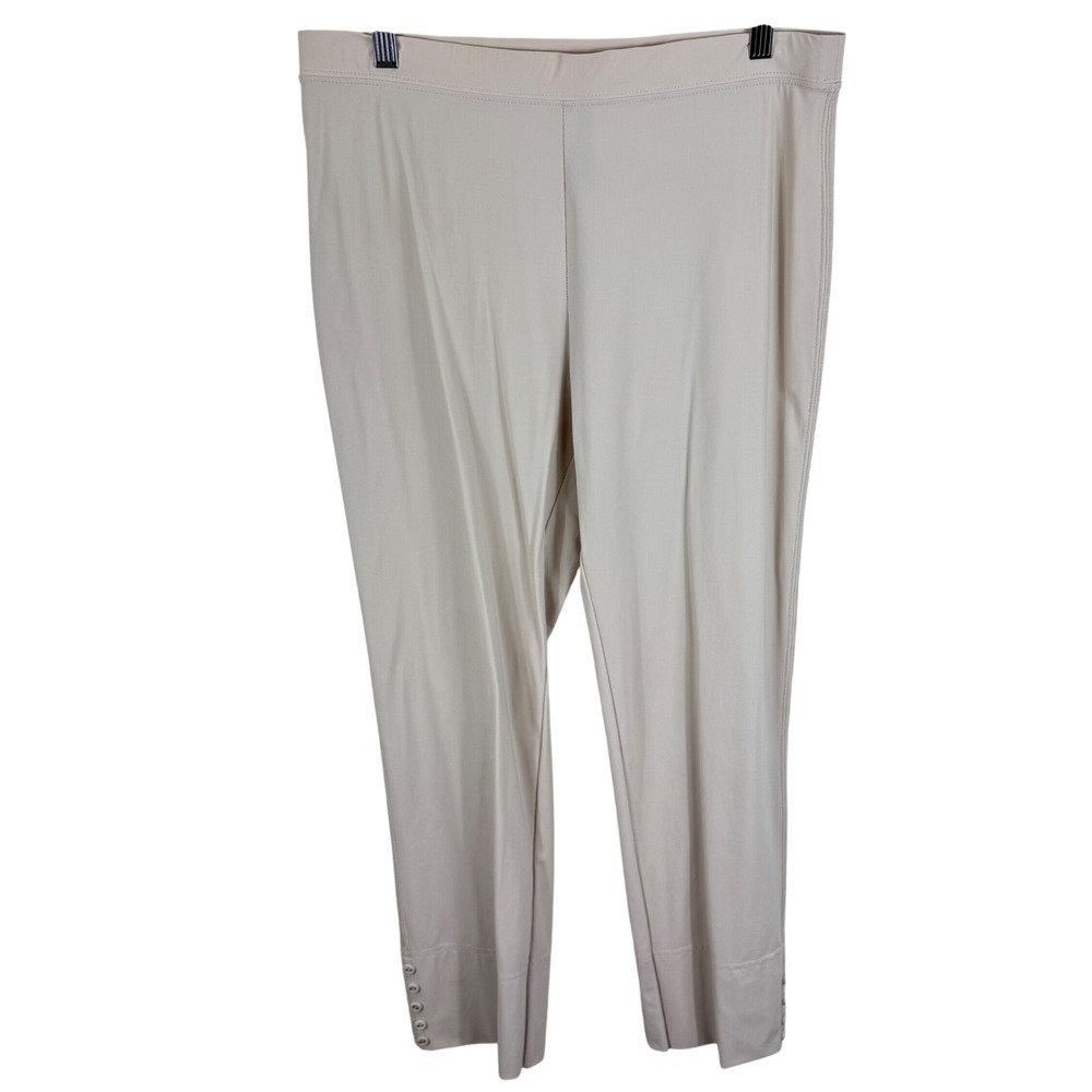IC by Connie K Womens Large Beige Cropped Slim Leg Stretch Pants Button Hem
